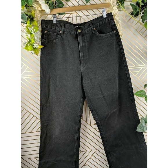 Zara Women's Black Wide Leg Jeans Size 12 zip fly raw hem - Picture 5 of 7